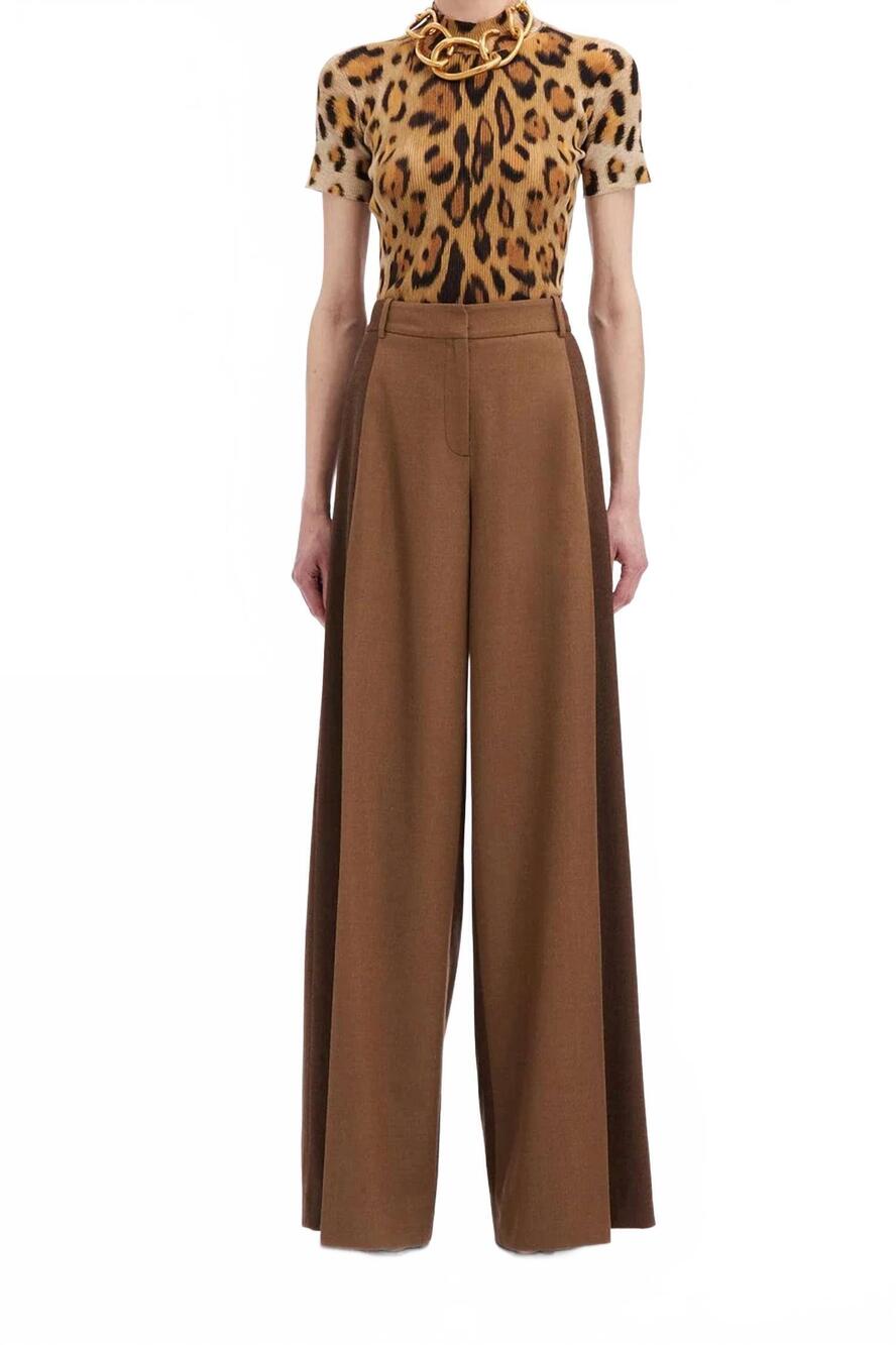 NEW OSCAR DE LA RENTA mixed pleated wide leg pants in cafe
